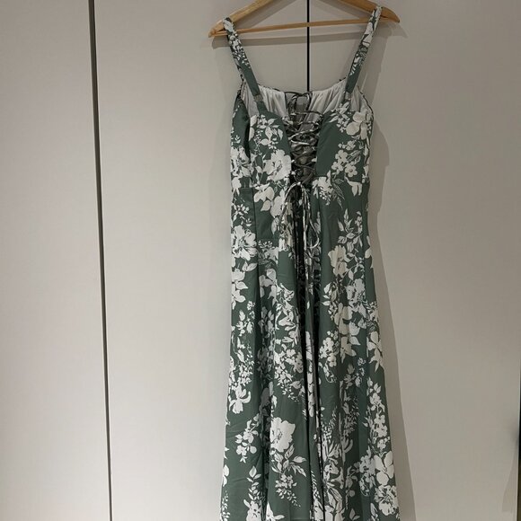 Floral Midi Corset Dress - Green, Large - Picture 3 of 5